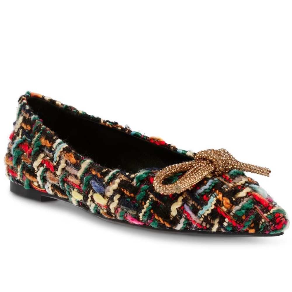 STEVE MADDEN Tweed ELINA Rhinestone Bow Flat Shoe NIB Anthropologie